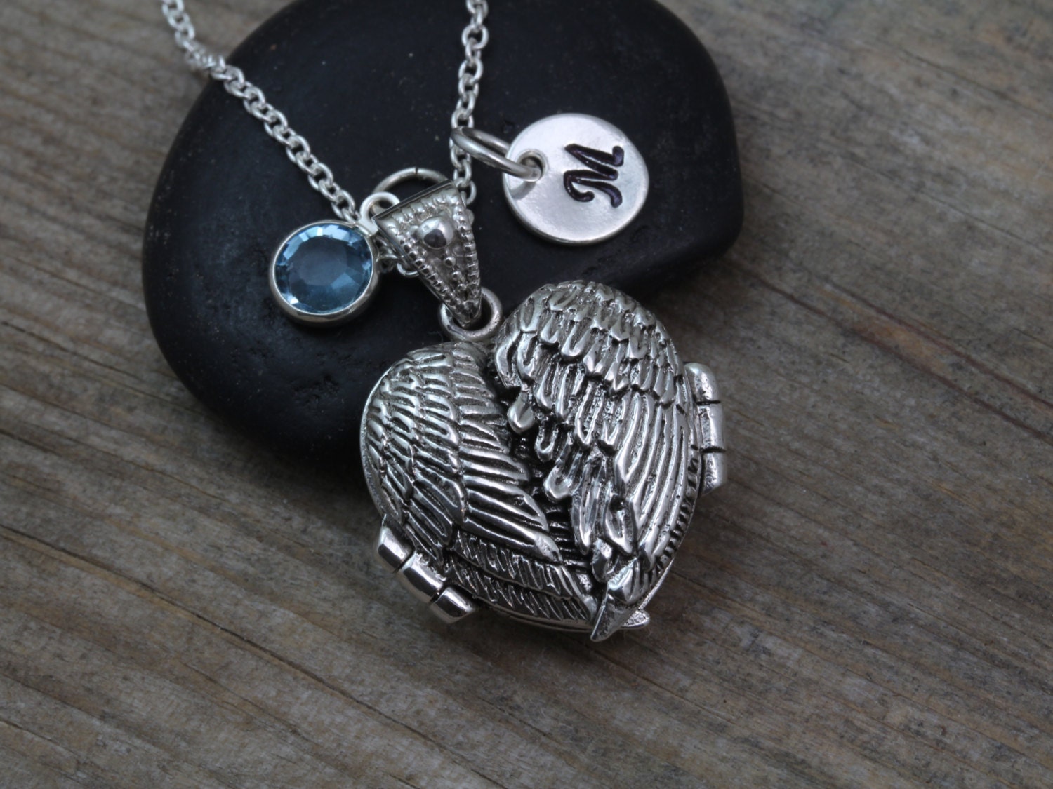Guardian Angel Wings Locket Necklace Sterling silver Heart