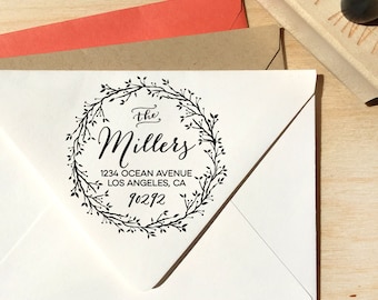 Floral Wreath Custom Return Address Stamp, family stamp, rustic stamp, housewarming gift, wedding gift, birthday gift