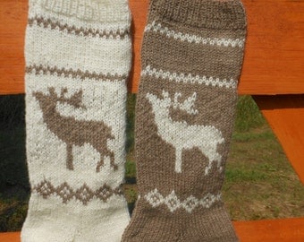 Knit Christmas Stocking Hand Knitted Personalized with Reindeer, Christmas Gift Christmas Decoration