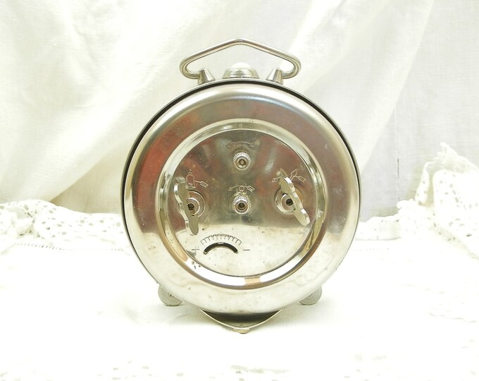 Large Working Vintage Mid Century Chrome Metal Jaz Wind Up Mechanical Alarm Clock, French Bedside Timepiece, Brocante Bedroom Decor