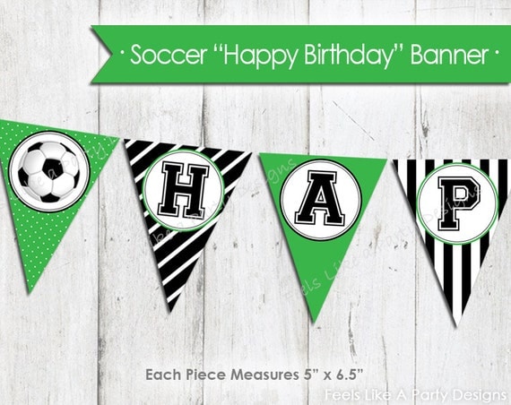Green Soccer Happy Birthday Banner Instant Download