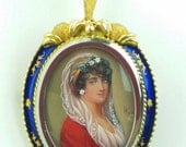 18k Yellow Gold & Diamond Signed Miniature Hand Painted Portrait Brooch or Pendant 18k Yellow Gold & Diamond Signed Miniature Hand Painted Portrait Brooch or Pendant