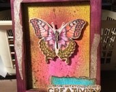 Framed art piece, 3D, inked and distressed paper, inspirational quote, butterfly, watercolor paper, hand made, wooden frame, ready to hang Framed art piece, 3D, inked and distressed paper, inspirational quote, butterfly, watercolor paper, hand made, wooden frame, ready to hang