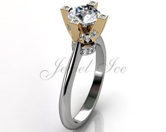 14k two tone white and yellow gold diamond engagement ring, bridal ring, wedding ring, anniversary ring ER-1026-4