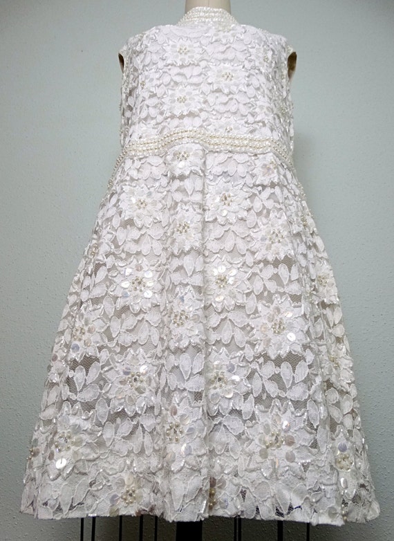 60's Pearl Beaded Sequin Dress / Short Wedding Dress