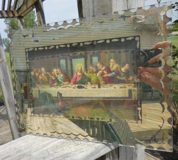 Vintage Last Supper 3D Wall Art Mirror Frame Glitter by RSWVintage