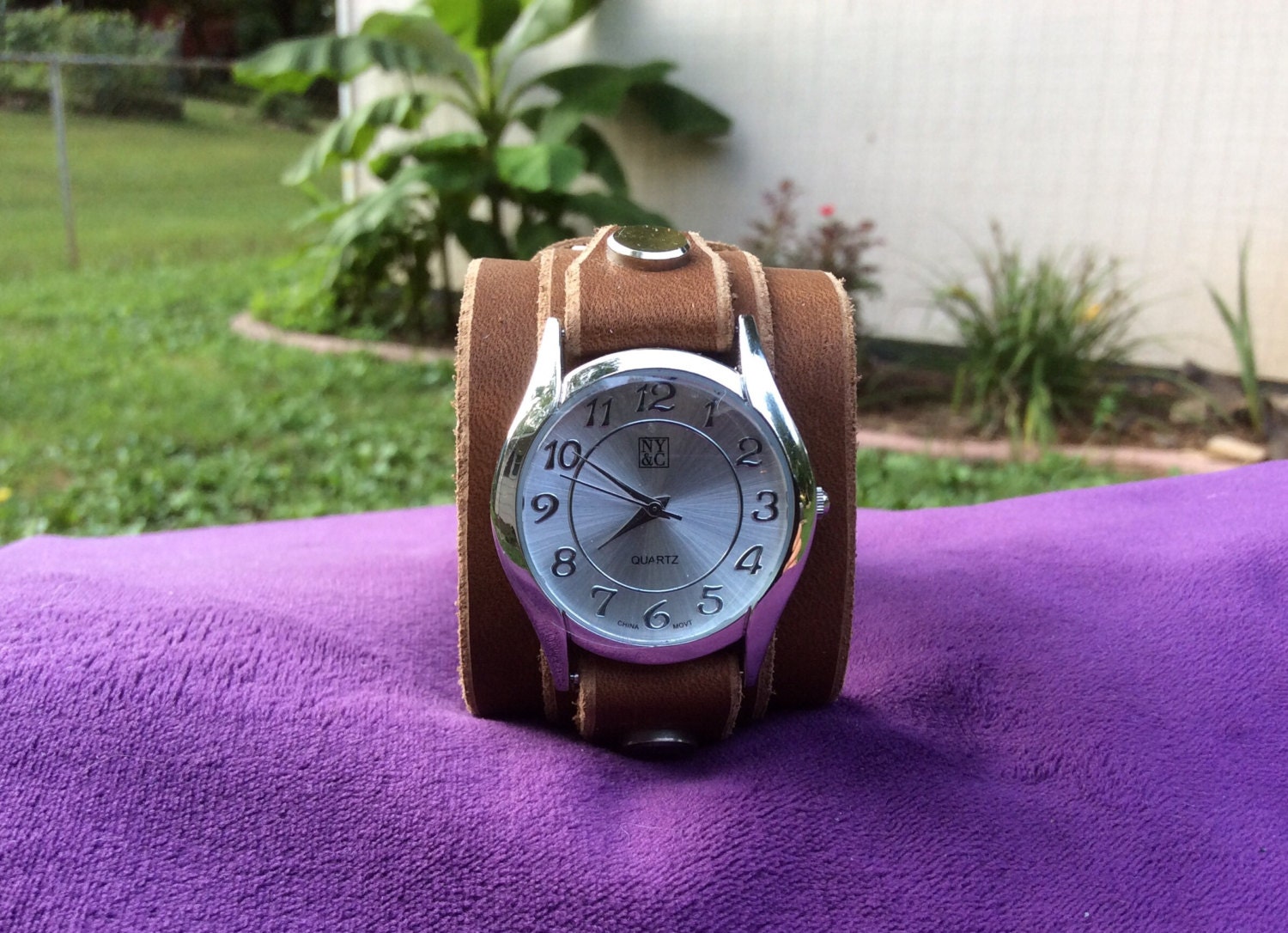 Women's Brown Leather Cuff Watch
