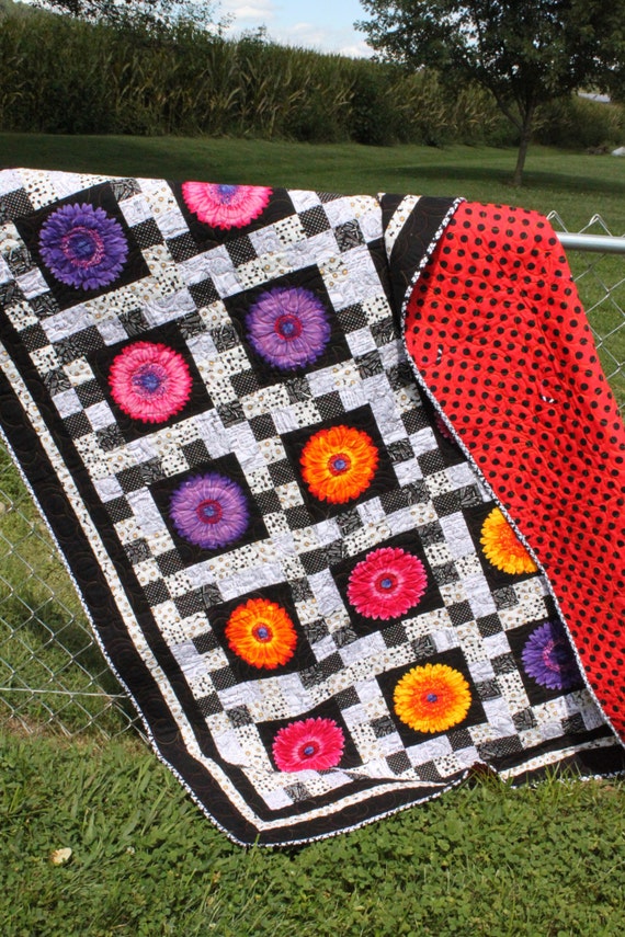 Handmade Twin Size Quilt featuring Black and White by TwoQuilterz