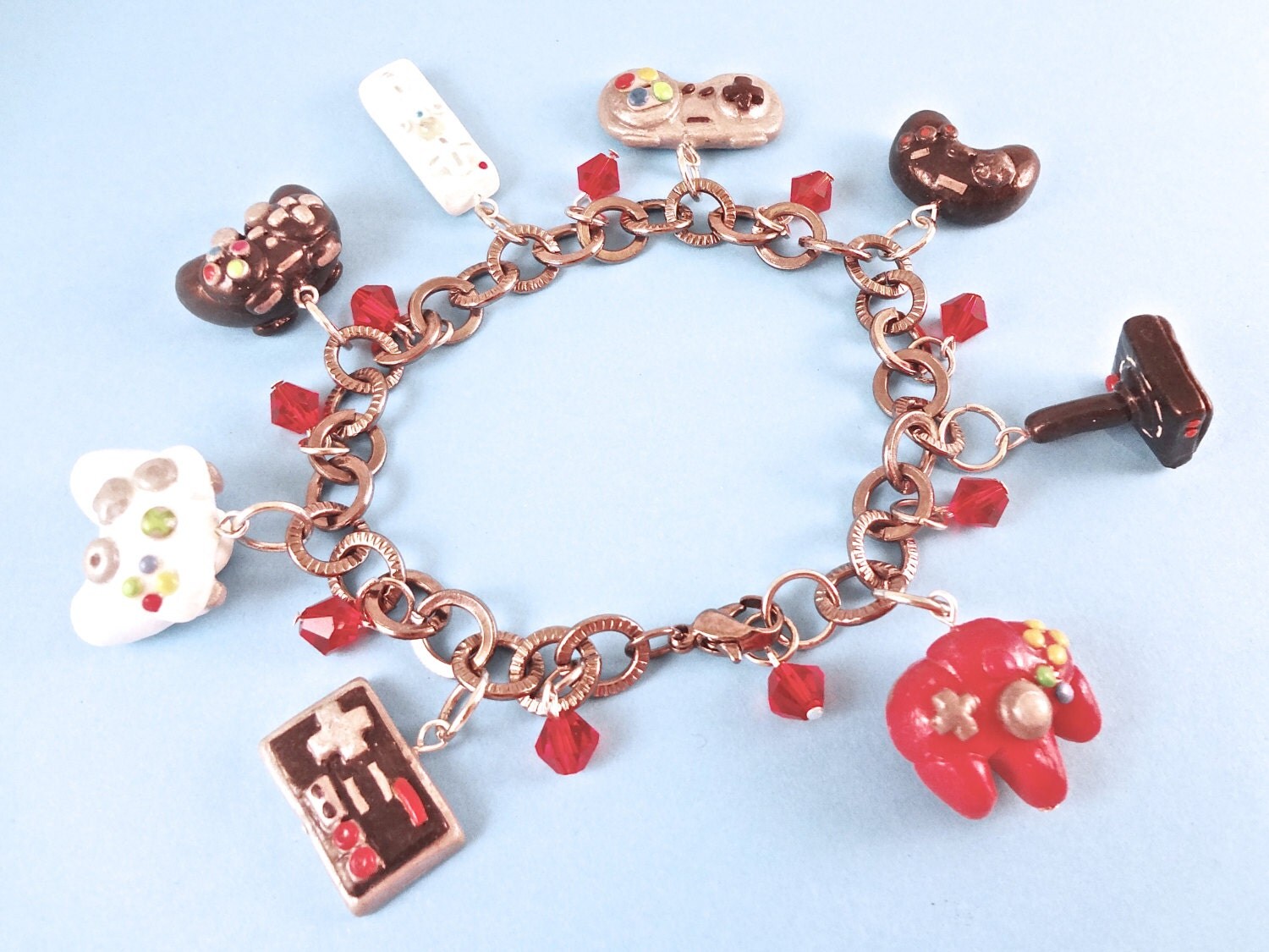 Video Game Controllers Polymer Clay Charm Bracelet
