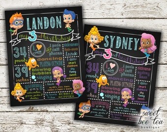 Bubble Guppies Poster Birthday Party Chalkboard - Boy Girl Any Age - Custom Printable Digital File - Photo Prop - Display - Guppy Invitation