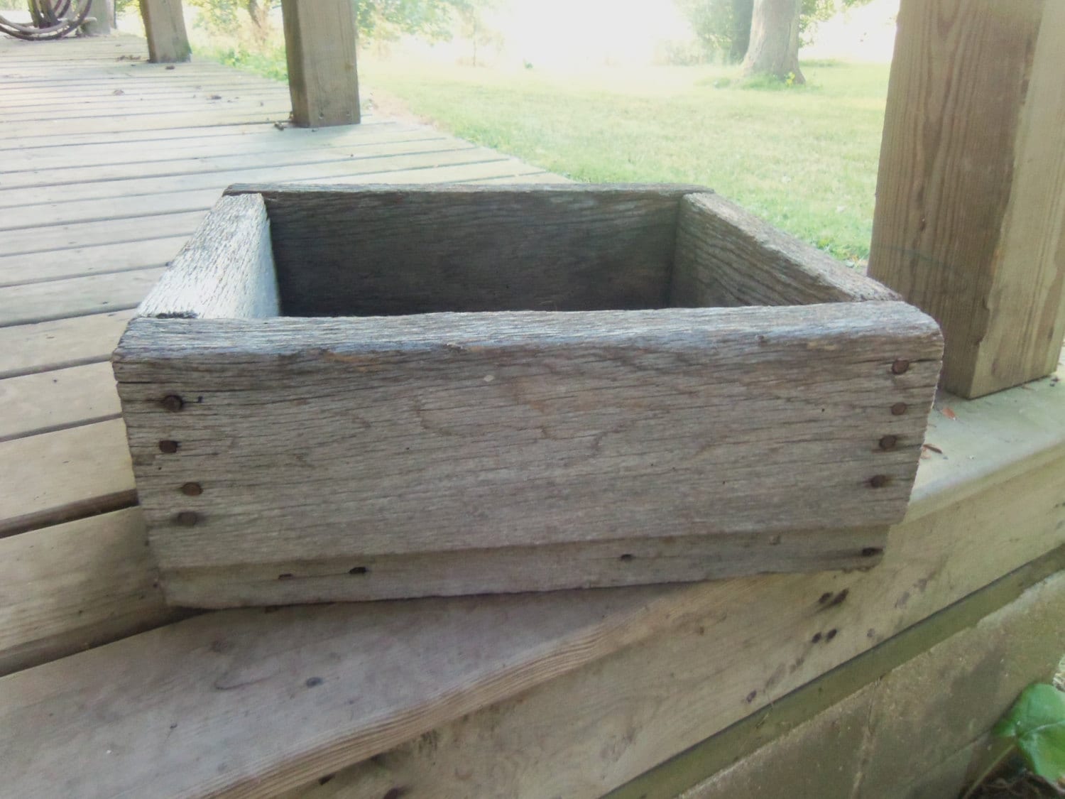 Vintage Wooden Hand Made Wood Box Barn Feed Box Very Heavy Rustic