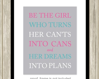 Typography art, girls motivational wall art, girls quotes art,  subway art, girls room decor, custom colors