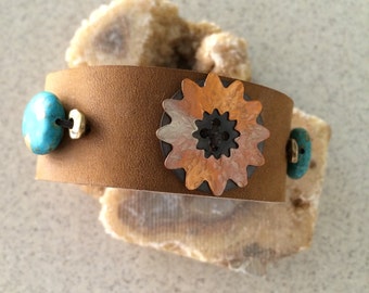 Handmade 1 Inch Leather Cuff With Copper And Brass RM238