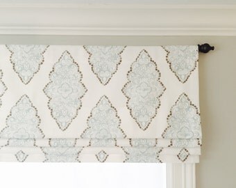 Faux (fake) flat roman shade valance. Your choice of fabric (up to 10 dollars/yard) included! Custom Sizing. Premier Prints Monroe Snowy