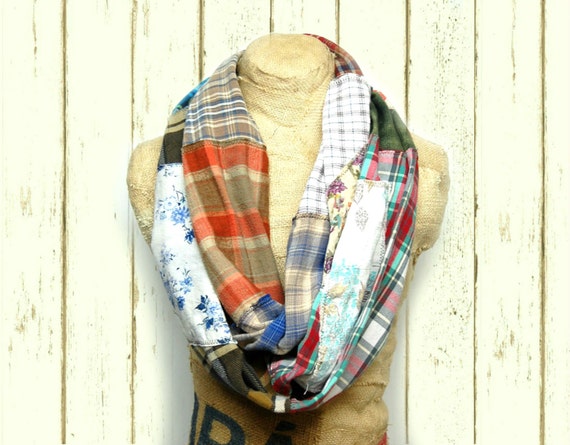 flannel patchwork infinity scarf shabby chic boho scarf neck flannel patchwork infinity scarf shabby chic boho scarf neck