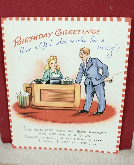 Working Woman Birthday Greeting Card by TheVintagePaperTrail