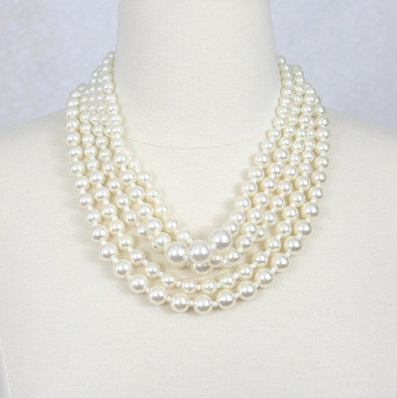 Multi Strand Pearl Necklace Chunky Pearl Statement Necklace