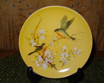Set of 3 Decorative Wall Plates / Bird Wall Plates / Yellow Wall Plates / Wall Decor / Wall Bird Plates / Decorative Bird Plates