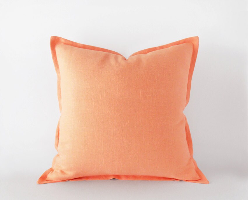 Peach linen pillow cover with a flange in 16x16 inches 18x18