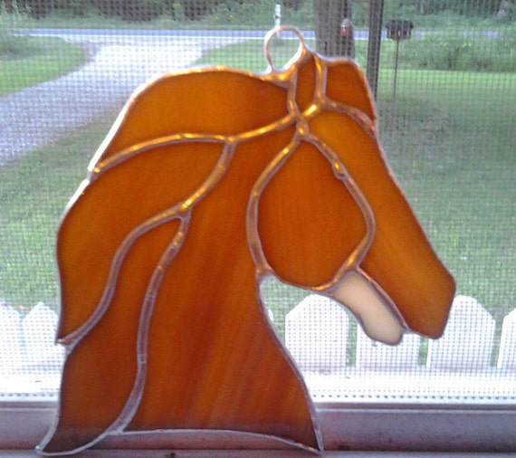 Horse head Stained glass Brown mixed with cream by OldTimeCrafts