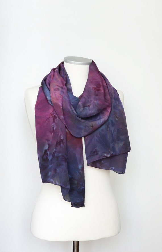 Burgundy Silk Scarf Handpainted scarf Shibori Scarf Purple