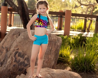 Turquoise Multi Love Mee Half Top with booty short Set