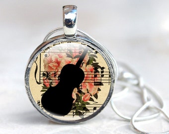 Cello Jewellery, Floral Necklace with Violin Silhouette, String Instruments, violinist Player, violin Necklace, Gift for Music lover,