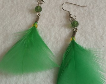Green Feather Earrings