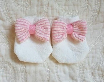 Newborn Mittens with Pink and White Bows to match your Newborn Hospital Hat/Beanie