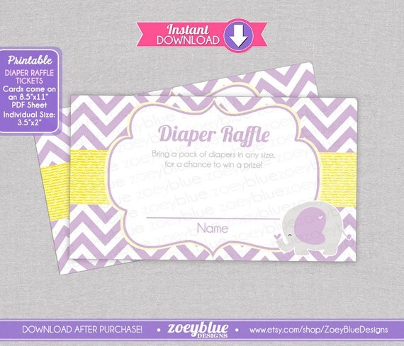 elephant diaper raffle tickets purple chevron by
