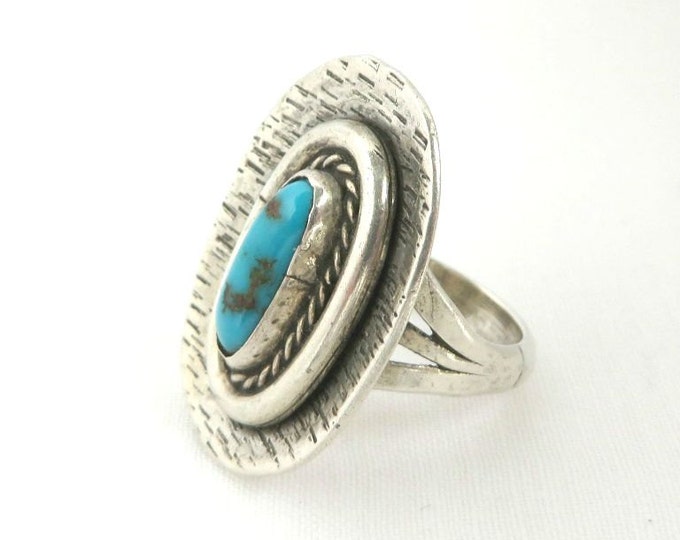 Navajo Turquoise Ring | Vintage Sterling Silver Shield Ring | Native American Statement Ring | Size 6