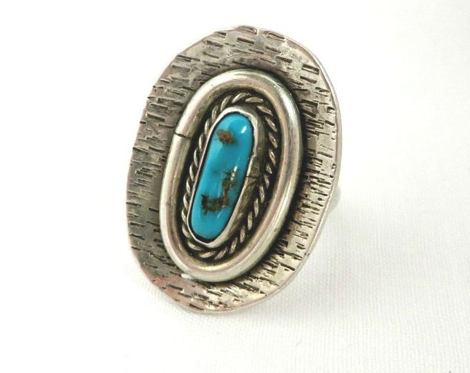 Navajo Turquoise Ring | Vintage Sterling Silver Shield Ring | Native American Statement Ring | Size 6