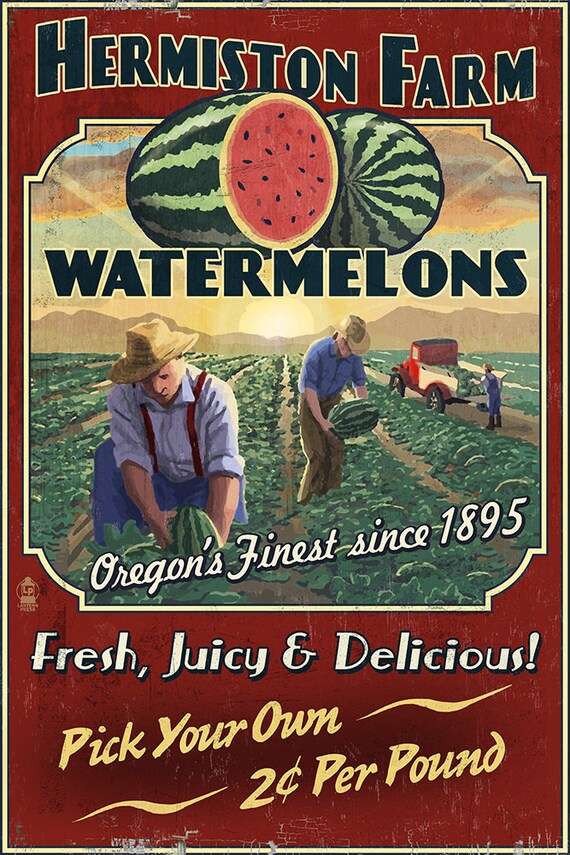 Hermiston Oregon Watermelon Field Vintage Sign Art Prints