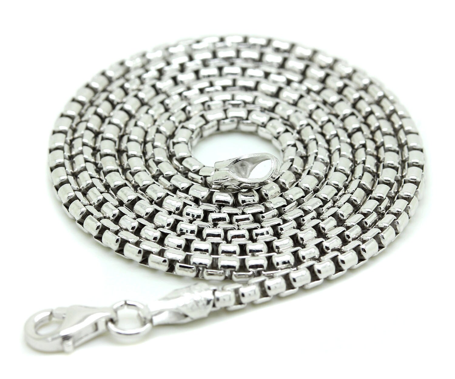 White .925 Sterling Silver Round Box Chain Italy Necklace Mens