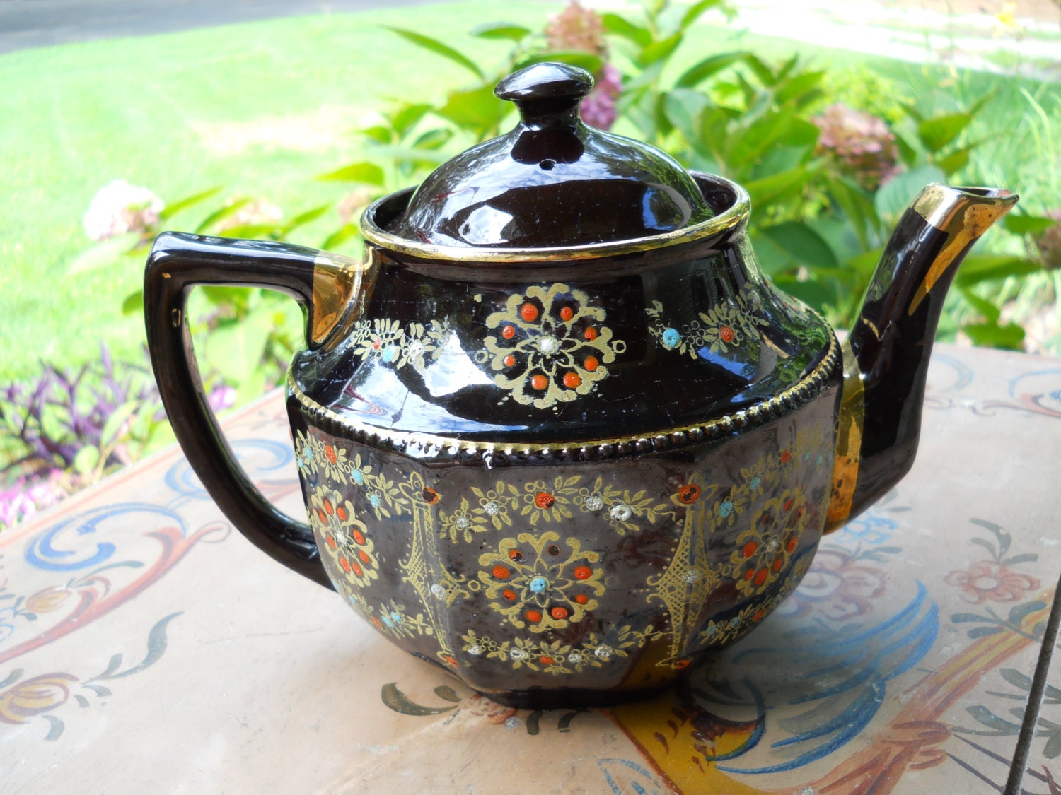 Antique English Red Clay Hand Painted Teapot