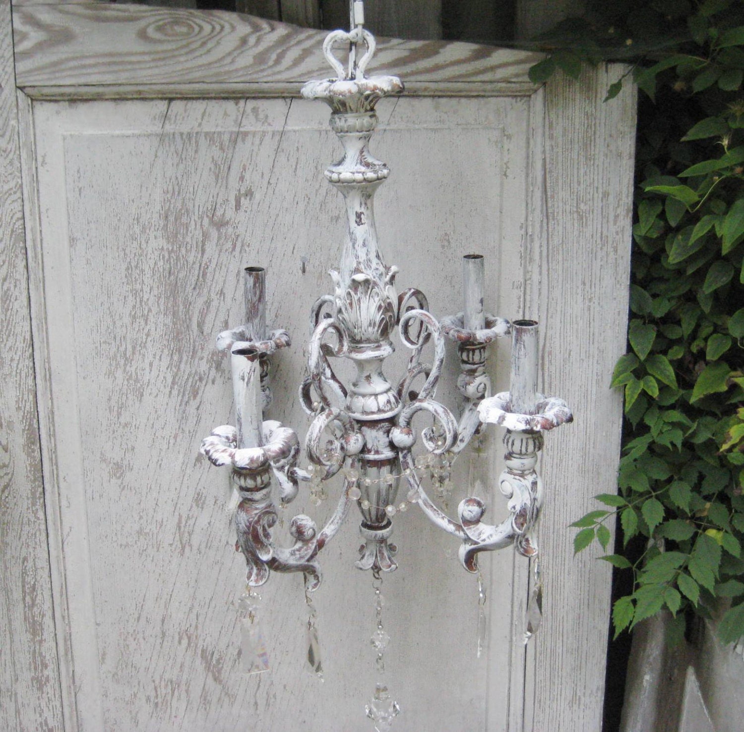 Electric chandelier distressed white by CathysShabbyFarm ...