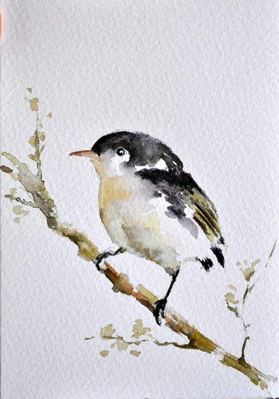 ORIGINAL Watercolor Baby Bird Greeting Card Painting