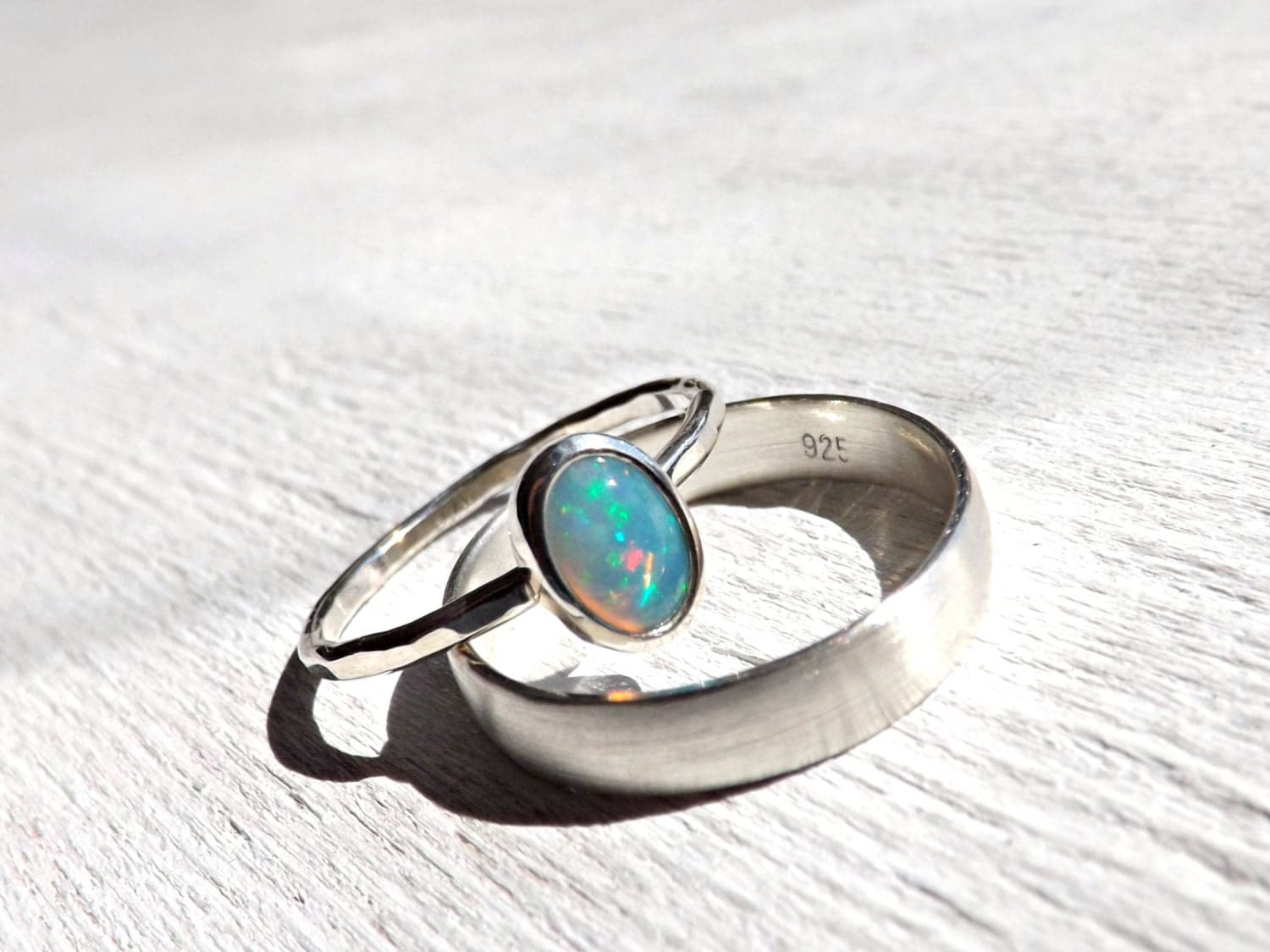 opal silver ring set opal engagement ring opal wedding band