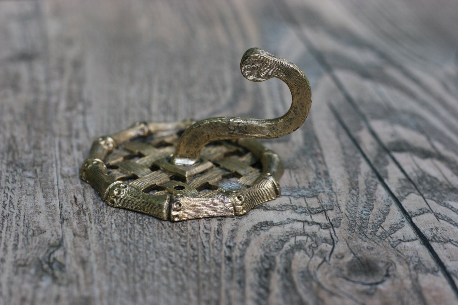 Small Vintage Gold Bamboo Wall Hook / Brass Bamboo Wall Hook / Bamboo