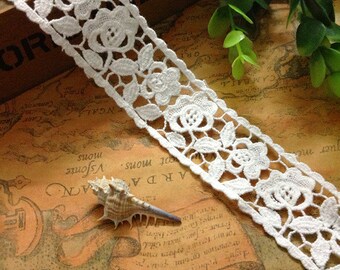 White water soluble lace trim , retro rose lace trim, crochet lace trim, rose flower lace trim 3.5cm wide