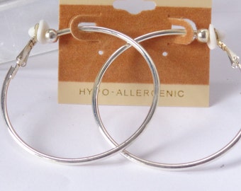 Clip-on Earrings Clip Hoop Earrings Silver Plated 2 inch Hoop Earrings Hypo-Allergenic Clip on Earrings Vintage Clips