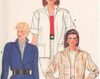 Butterick 6463, Sz 14/Bust 36". Vintage 80s Fast & Easy Ladies Jacket w/ Front Button closing or Open Front, choice of long or short sleeves