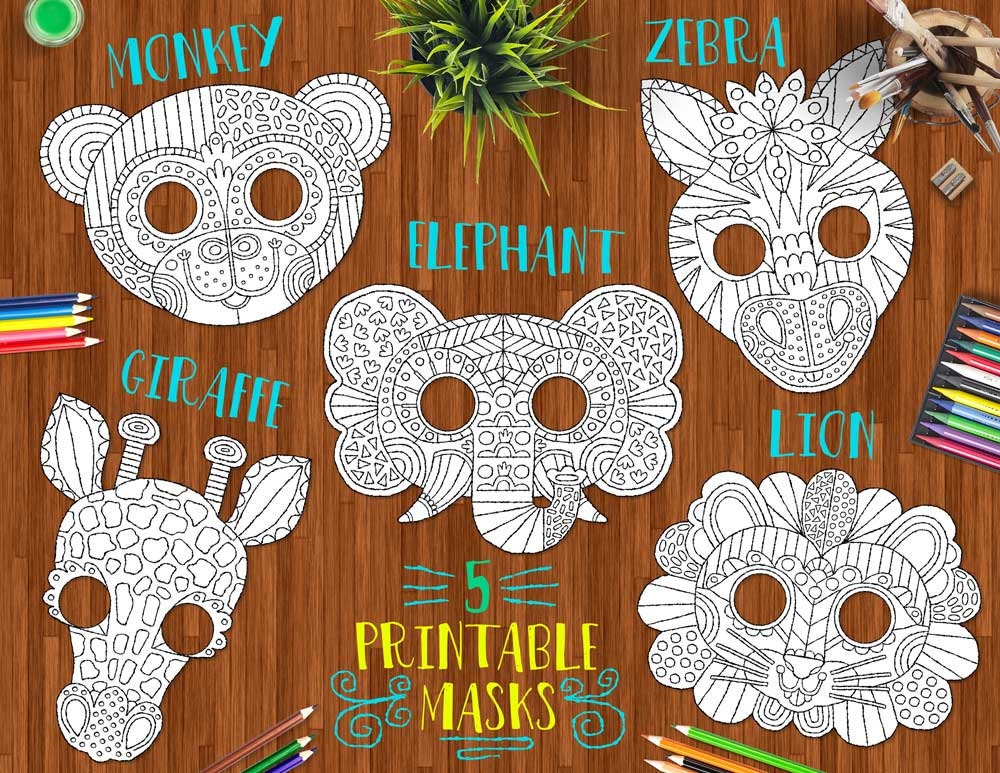 Safari Animals Printable DIY Masks cute lion by LizzyDeeStudio