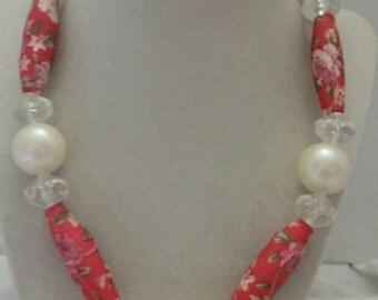 Red Floral Necklace Fabric Necklace Statement Necklace One Of A Kind Necklace SByourself Necklace Handmade Necklace SByourself Shop