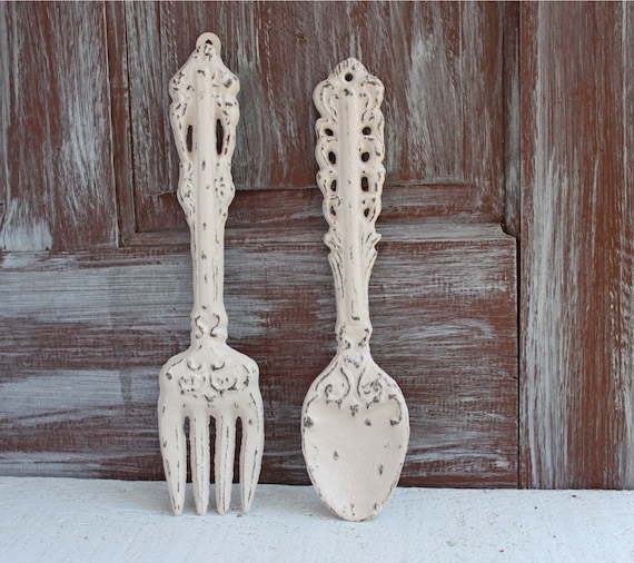 Large Ivory Fork And Spoon Kitchen Wall Decor By Lowerydesigns 