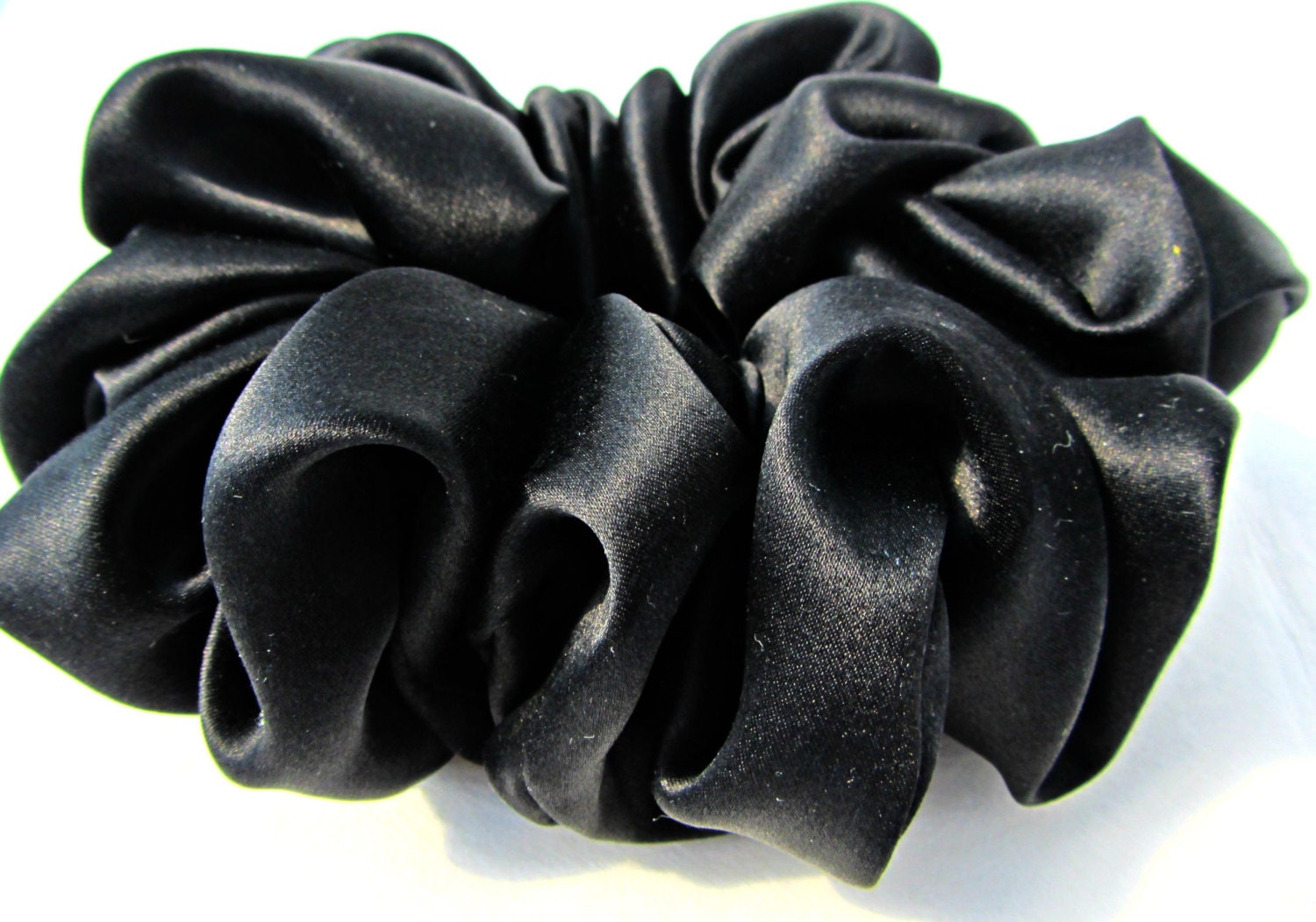 Black Silk Satin Scrunchie For Thin Hair