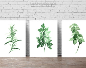 Herbs set of 3, Minimalist Painting, Food Art, Basil Print, Parsley Poster, Rosemary Kitchen Decor