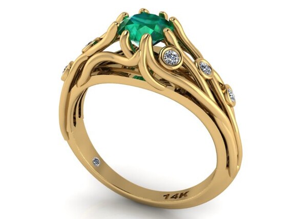 Natural Emerald and diamonds Engagement Ring Diamond Bridal