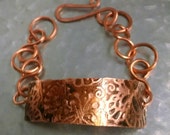 COPPER MEDALLION Chain Link BRACELET Butterfly Spiral Cosmic Galaxy Embossed Designs Dark Rich Rustic Ruddy Patina Tribal Gypsy Unique Woman