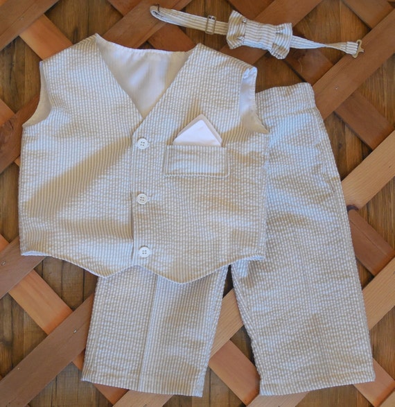 Baby boy seersucker suit. Available in tan stripe, gray and white ...